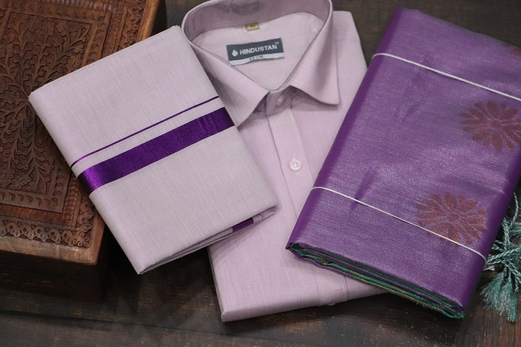 Raja Rani Tissue Dynamic Violet Matching Set & Saree Combo