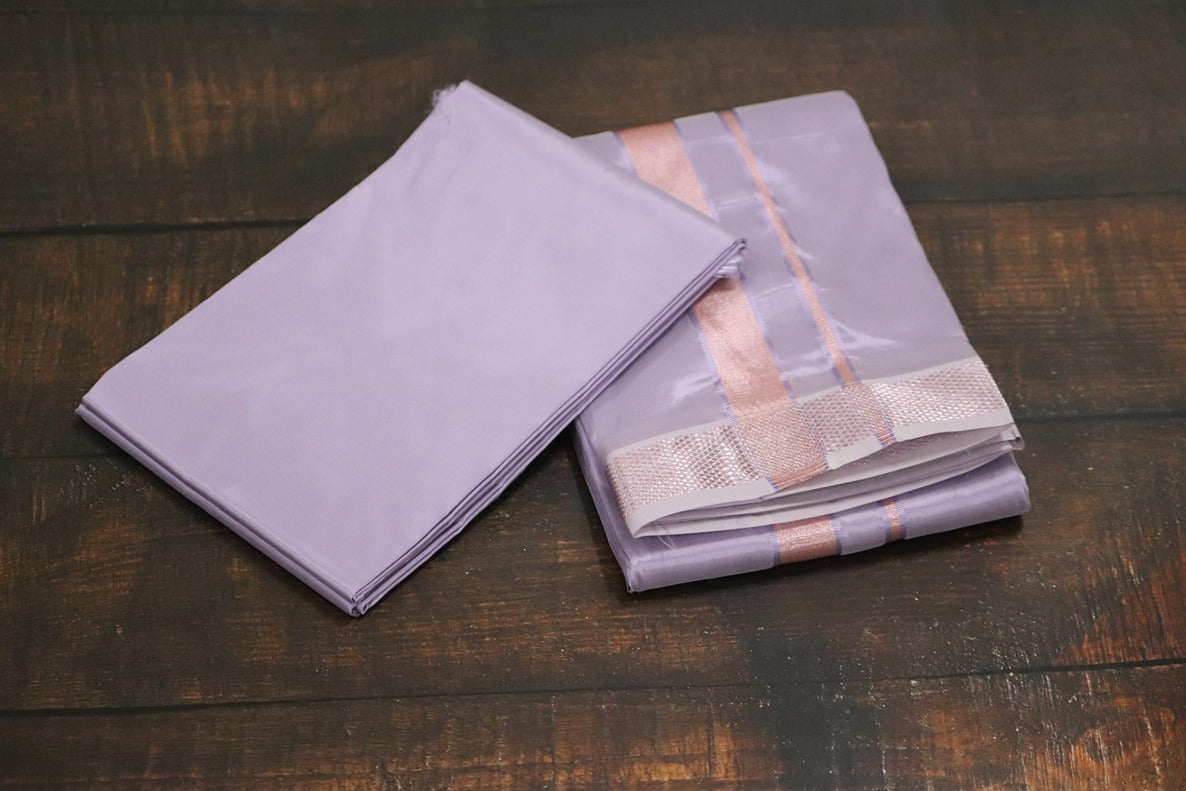 Artsilk Ultra Violet Combo Set (Shirt Fabric+Dhoti) with Onion Pink Silver Border