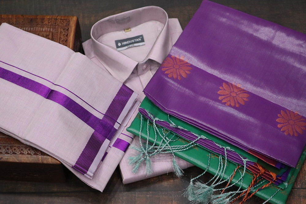 Raja Rani Tissue Dynamic Violet Matching Set & Saree Combo