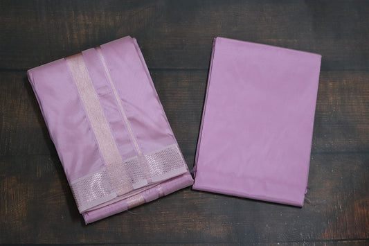 Artsilk Neon Pink Combo Set (Shirt Fabric+Dhoti) with 70k Onion Pink Silver Border