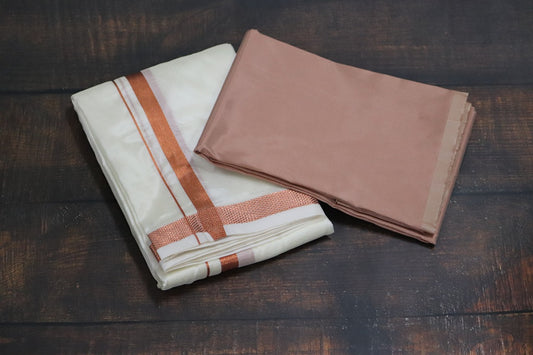 Artsilk Copper Shirt Fabric+White Dhoti with 50k Copper Dhoti