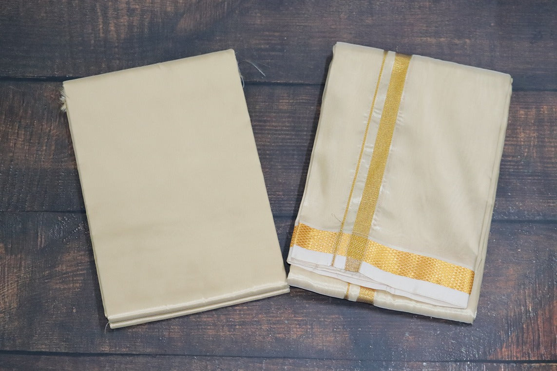Artsilk Bright Gold Combo Set (Shirt Fabric+Dhoti) with 50k Gold Border