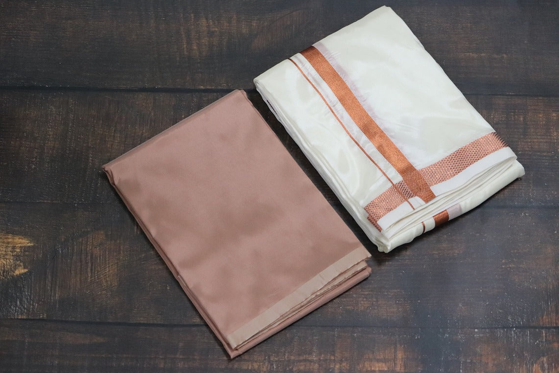 Artsilk Copper Shirt Fabric+White Dhoti with 50k Copper Dhoti