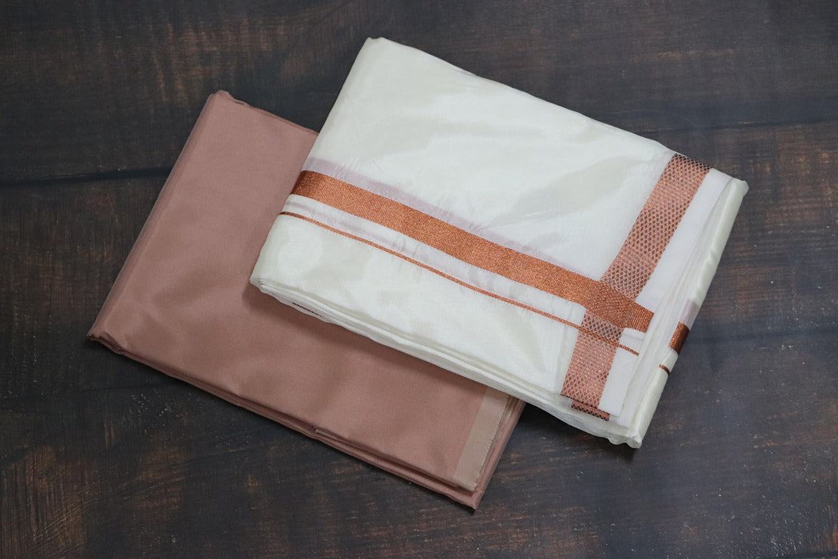 Artsilk Copper Shirt Fabric+White Dhoti with 50k Copper Dhoti