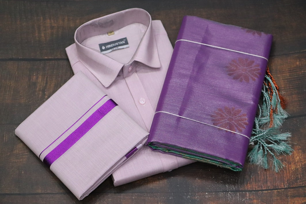 Raja Rani Tissue Dynamic Violet Matching Set & Saree Combo