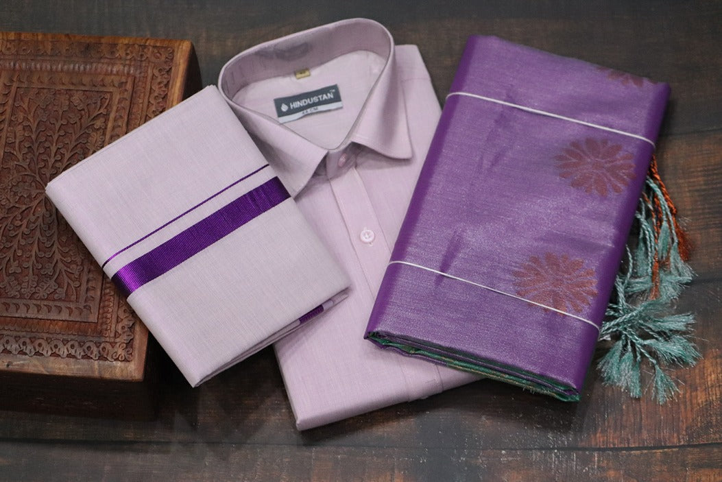 Raja Rani Tissue Dynamic Violet Matching Set & Saree Combo