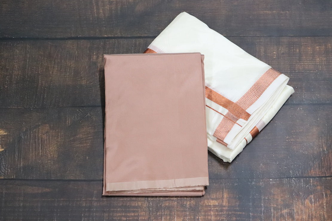 Artsilk Copper Shirt Fabric+White Dhoti with 50k Copper Dhoti