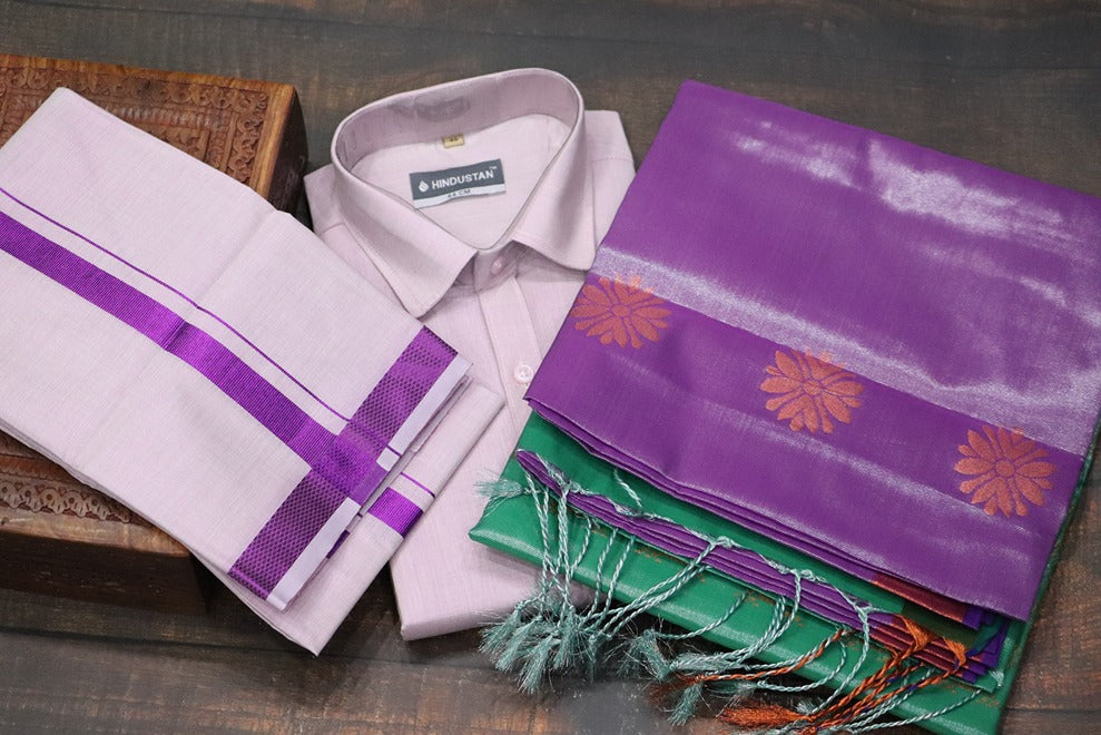 Raja Rani Tissue Dynamic Violet Matching Set & Saree Combo