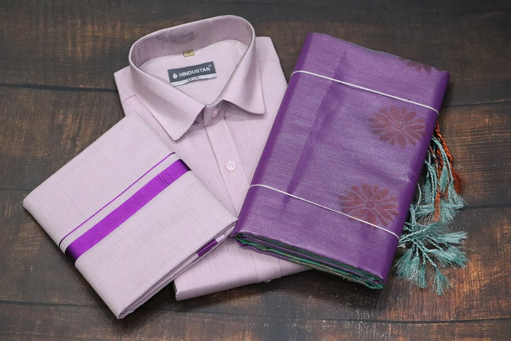 Raja Rani Tissue Dynamic Violet Matching Set & Saree Combo