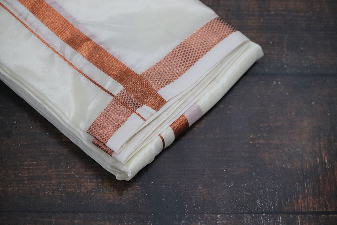 Artsilk Copper Shirt Fabric+White Dhoti with 50k Copper Dhoti