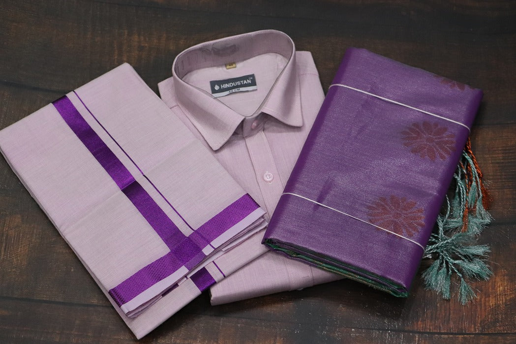 Raja Rani Tissue Dynamic Violet Matching Set & Saree Combo