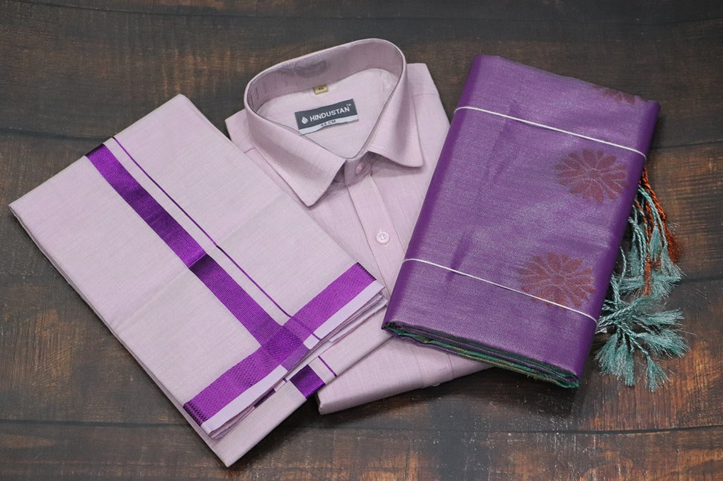 Raja Rani Tissue Dynamic Violet Matching Set & Saree Combo