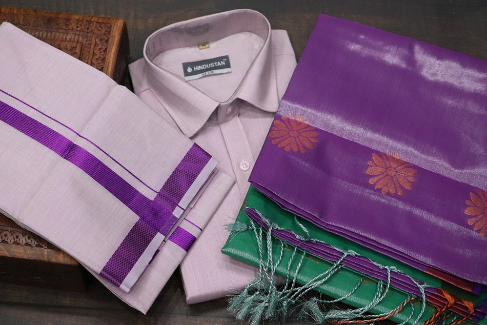 Raja Rani Tissue Dynamic Violet Matching Set & Saree Combo